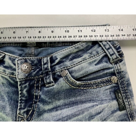 Silver Jeans Womens Blue Distressed Frances 18" Stretch Denim Pocket Boot Cut - Picture 15 of 16